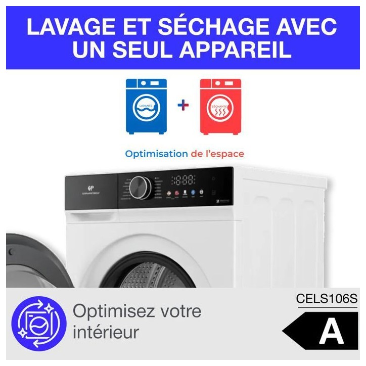 Lave-linge séchant - CONTINENTAL EDISON - CELS106W - 10kg / 6kg - Moteur induction directe - 60 cm - 1200 trs/min - Blanc Lave-linge séchant - CONTINENTAL EDISON - CELS106W - 10kg / 6kg - Moteur induction directe - 60 cm - 1200 trs/min - Blanc