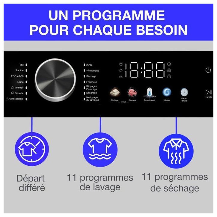 Lave-linge séchant - CONTINENTAL EDISON - CELS106W - 10kg / 6kg - Moteur induction directe - 60 cm - 1200 trs/min - Blanc Lave-linge séchant - CONTINENTAL EDISON - CELS106W - 10kg / 6kg - Moteur induction directe - 60 cm - 1200 trs/min - Blanc