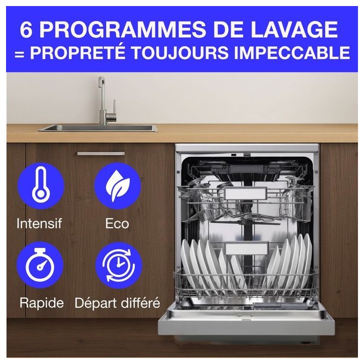 Lave-vaisselle pose libre CONTINENTAL EDISON CELV1544IXP - 15 couverts - 42dB-Silver Lave-vaisselle pose libre CONTINENTAL EDISON CELV1544IXP - 15 couverts - 42dB-Silver