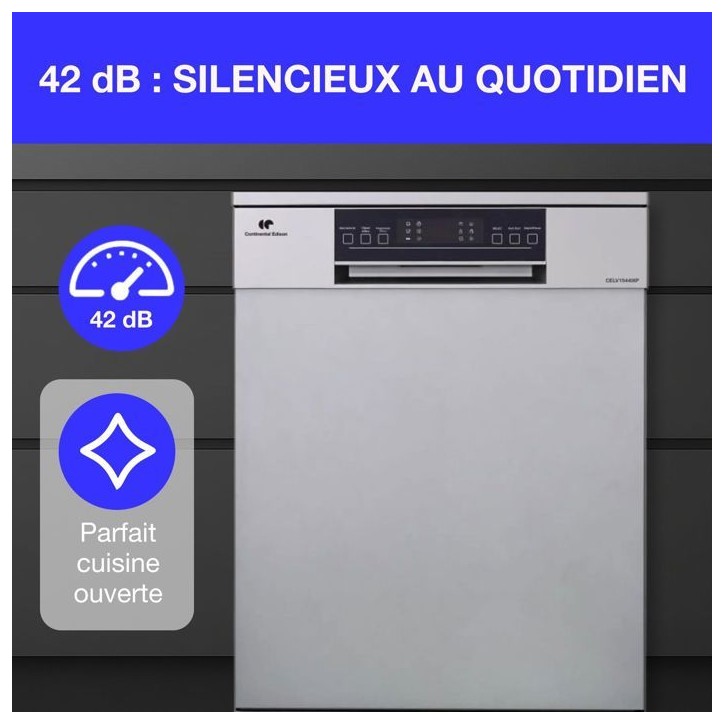 Lave-vaisselle pose libre CONTINENTAL EDISON CELV1544IXP - 15 couverts - 42dB-Silver Lave-vaisselle pose libre CONTINENTAL EDISON CELV1544IXP - 15 couverts - 42dB-Silver