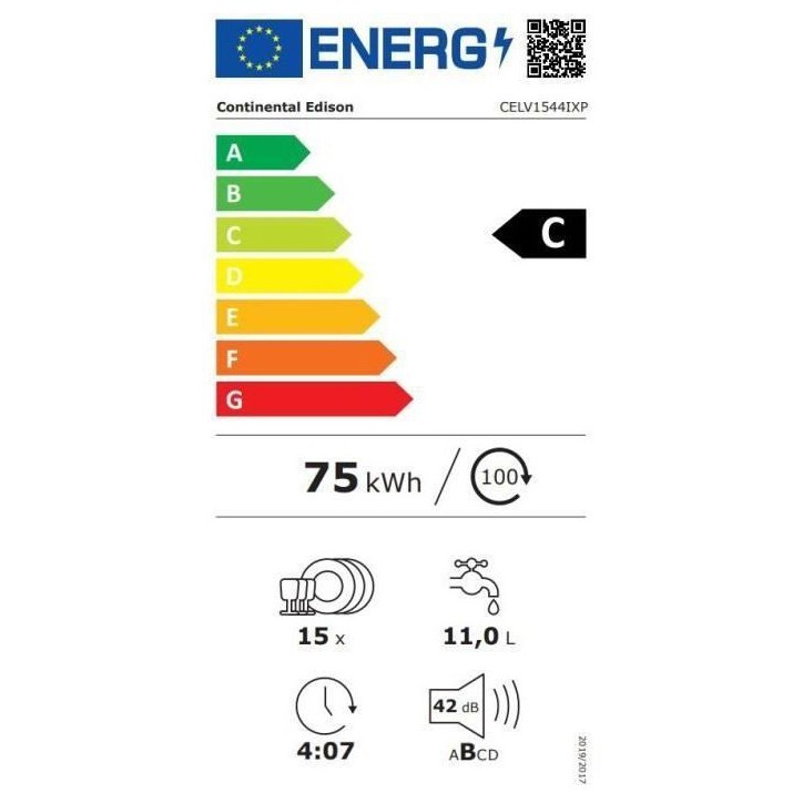 Lave-vaisselle pose libre CONTINENTAL EDISON CELV1544IXP - 15 couverts - 42dB-Silver Lave-vaisselle pose libre CONTINENTAL EDISON CELV1544IXP - 15 couverts - 42dB-Silver
