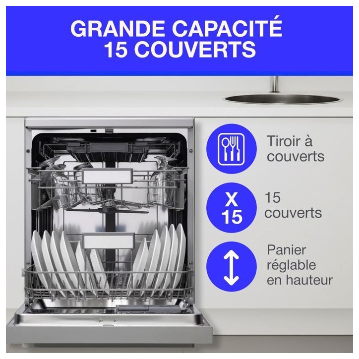 Lave-vaisselle pose libre CONTINENTAL EDISON CELV1544IXP - 15 couverts - 42dB-Silver Lave-vaisselle pose libre CONTINENTAL EDISON CELV1544IXP - 15 couverts - 42dB-Silver