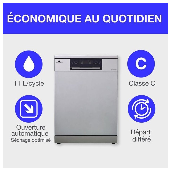 Lave-vaisselle pose libre CONTINENTAL EDISON CELV1544IXP - 15 couverts - 42dB-Silver Lave-vaisselle pose libre CONTINENTAL EDISON CELV1544IXP - 15 couverts - 42dB-Silver