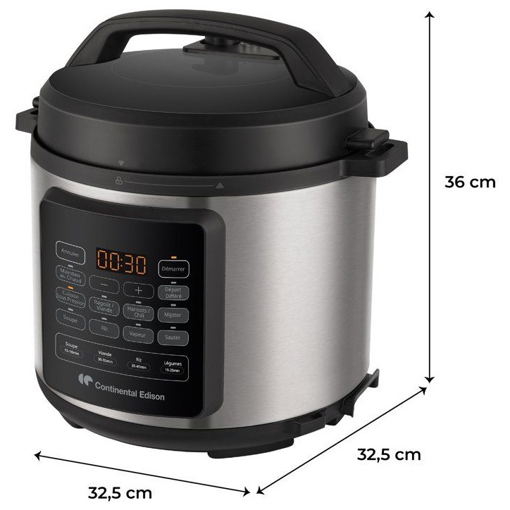 Multicuiseur Autocuiseur sous pression - CONTINENTAL EDISON - CEMCSP10006L - 6 L - 1000 W - Noir et inox Multicuiseur Autocuiseur sous pression - CONTINENTAL EDISON - CEMCSP10006L - 6 L - 1000 W - Noir et inox