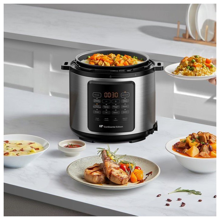 Multicuiseur Autocuiseur sous pression - CONTINENTAL EDISON - CEMCSP10006L - 6 L - 1000 W - Noir et inox Multicuiseur Autocuiseur sous pression - CONTINENTAL EDISON - CEMCSP10006L - 6 L - 1000 W - Noir et inox