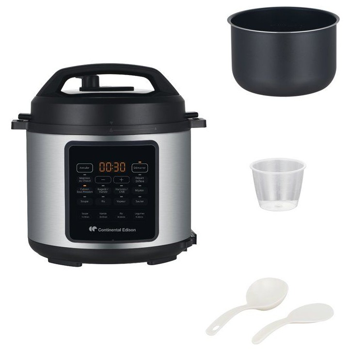 Multicuiseur Autocuiseur sous pression - CONTINENTAL EDISON - CEMCSP10006L - 6 L - 1000 W - Noir et inox Multicuiseur Autocuiseur sous pression - CONTINENTAL EDISON - CEMCSP10006L - 6 L - 1000 W - Noir et inox