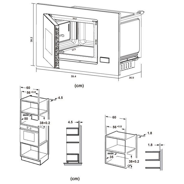 Micro-ondes encastrable sans plateau tournant -Flatbed CONTINENTAL EDISON -CEMO26GEFB - Noir - 1450 W - 26 L - 59,5 x 36,9 x 38, Micro-ondes encastrable sans plateau tournant -Flatbed CONTINENTAL EDISON -CEMO26GEFB - Noir - 1450 W - 26 L - 59,5 x 36,9 x 38,
