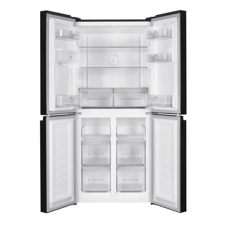 Réfrigérateur 4 portes avec distributeur d'eau - 464L - Total No Frost - L79 cm x H 180 cm - Noir - Classe D Réfrigérateur 4 portes avec distributeur d'eau - 464L - Total No Frost - L79 cm x H 180 cm - Noir - Classe D