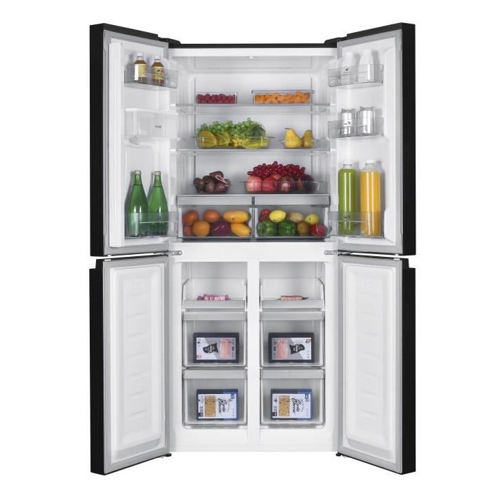 Réfrigérateur 4 portes avec distributeur d'eau - 464L - Total No Frost - L79 cm x H 180 cm - Noir - Classe D Réfrigérateur 4 portes avec distributeur d'eau - 464L - Total No Frost - L79 cm x H 180 cm - Noir - Classe D