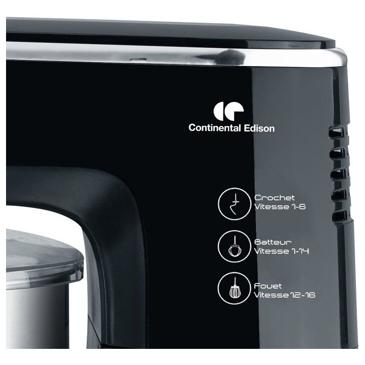 Robot pâtissier - CONTINENTAL EDISON - CERP800B2 - 800 W - 4,3 L - 10 vitesses + pulse - Noir Robot pâtissier - CONTINENTAL EDISON - CERP800B2 - 800 W - 4,3 L - 10 vitesses + pulse - Noir