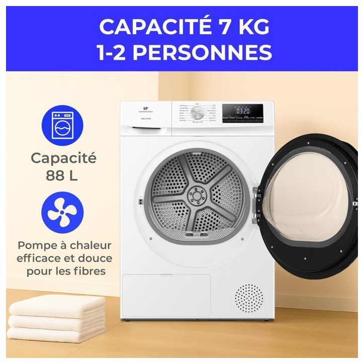Seche-linge pompe a chaleur - CONTINENTAL EDISON - CESL7PCWE - 7 kg - 60 cm - Classe E - Blanc Seche-linge pompe a chaleur - CONTINENTAL EDISON - CESL7PCWE - 7 kg - 60 cm - Classe E - Blanc