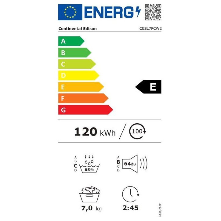 Seche-linge pompe a chaleur - CONTINENTAL EDISON - CESL7PCWE - 7 kg - 60 cm - Classe E - Blanc Seche-linge pompe a chaleur - CONTINENTAL EDISON - CESL7PCWE - 7 kg - 60 cm - Classe E - Blanc