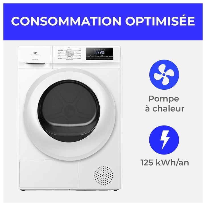 Seche-linge pompe a chaleur - CONTINENTAL EDISON - CESL7PCWE - 7 kg - 60 cm - Classe E - Blanc Seche-linge pompe a chaleur - CONTINENTAL EDISON - CESL7PCWE - 7 kg - 60 cm - Classe E - Blanc