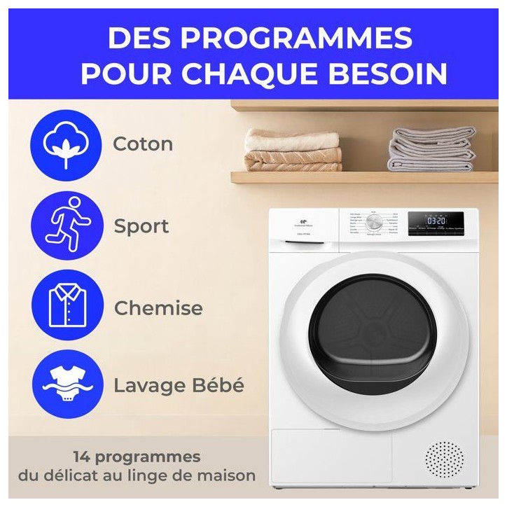 Seche-linge pompe a chaleur - CONTINENTAL EDISON - CESL7PCWE - 7 kg - 60 cm - Classe E - Blanc Seche-linge pompe a chaleur - CONTINENTAL EDISON - CESL7PCWE - 7 kg - 60 cm - Classe E - Blanc
