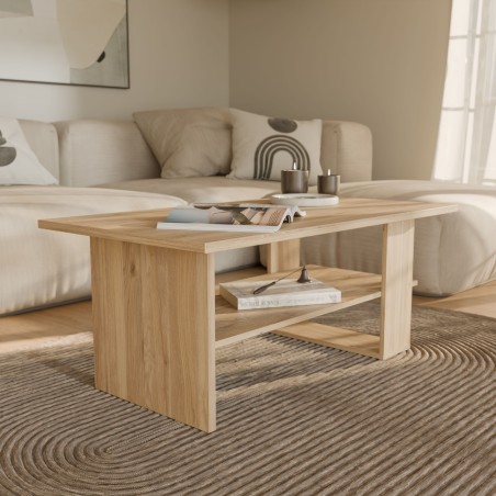 Table Basse Rectangulaire - COFFEE TABLES – Finition Chene Mauvella – 2 Plateaux – 110 × 60 × 45 cm