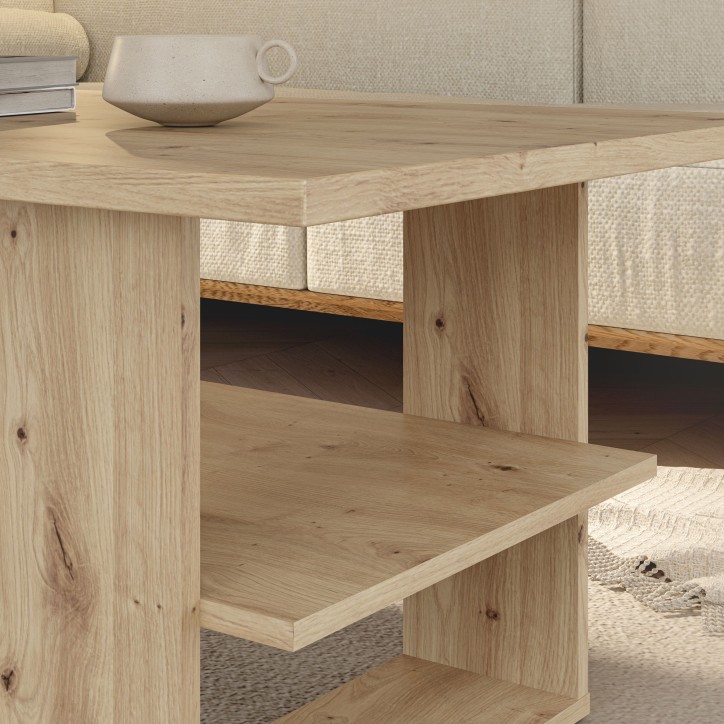 Table Basse Rectangulaire - COFFEE TABLES – Finition Chene Artisan – 2 Plateaux – 110 × 60 × 45 cm