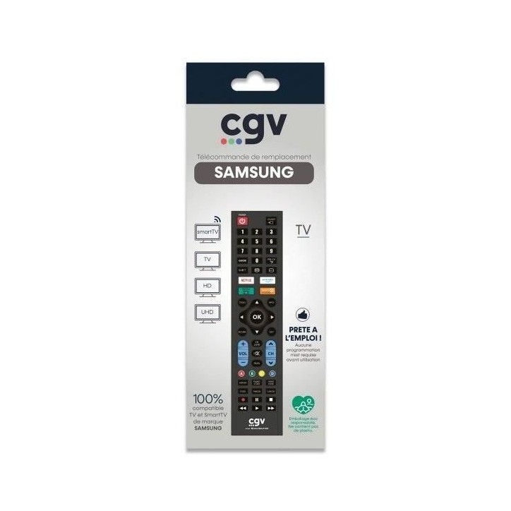 Télécommande de remplacement - CGV - FIDELIO Samsung - Pour téléviseurs Samsung - Sans programmation - Prete a l'emploi Télécommande de remplacement - CGV - FIDELIO Samsung - Pour téléviseurs Samsung - Sans programmation - Prete a l'emploi