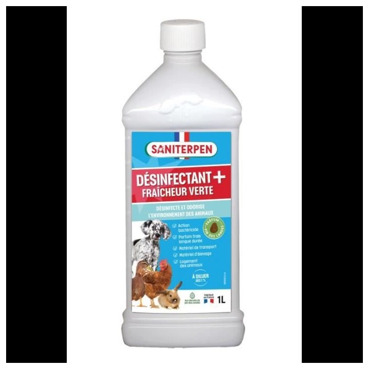 SANITERPEN Plus 1L - Désinfectant fraicheur Verte - Bactéricide, parfum Pin des Landes, toléré par animaux SANITERPEN Plus 1L - Désinfectant fraicheur Verte - Bactéricide, parfum Pin des Landes, toléré par animaux