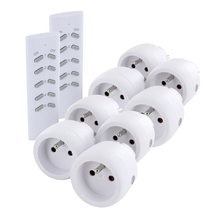 Set de 8 minis prises - CHACON - ON/OFF - 2300 W - Transmission 30 m - 2 télécommandes 4 canaux Set de 8 minis prises - CHACON - ON/OFF - 2300 W - Transmission 30 m - 2 télécommandes 4 canaux