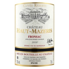 Château Haut-Mazeris 2000 Fronsac - Vin rouge de Bordeaux