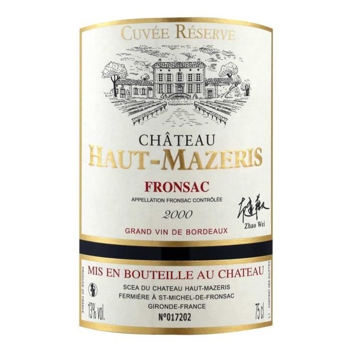 Château Haut-Mazeris 2000 Fronsac - Vin rouge de Bordeaux