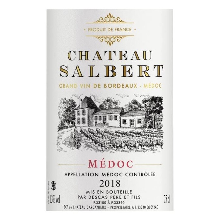 Château Salbert 2018 Médoc - Vin rouge de Bordeaux