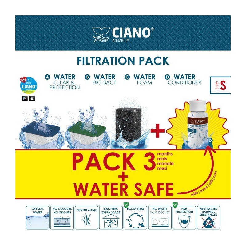 Pack entretien aquarium - CIANO - Taille S - 3 cartouches - Conditionn