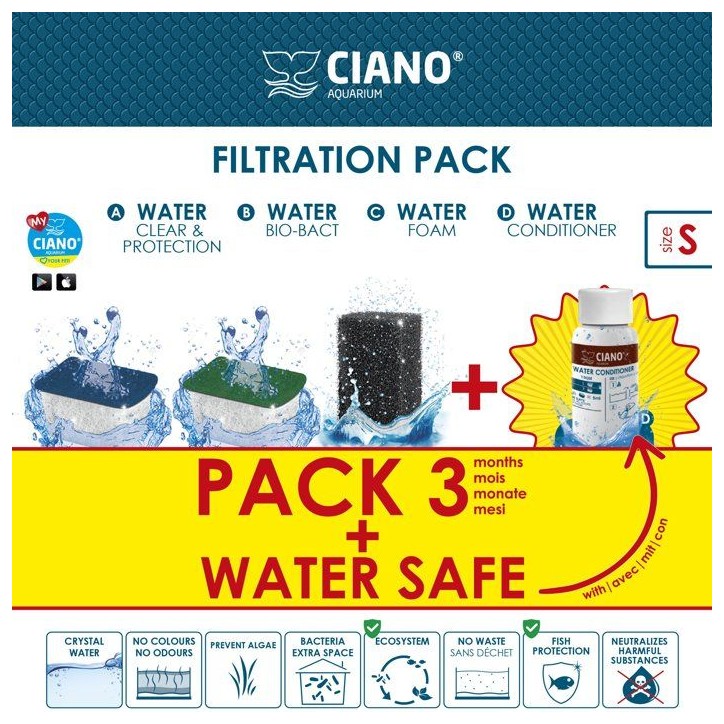 Pack entretien aquarium - CIANO - Taille S - 3 cartouches - Conditionneur - Traitement eau Pack entretien aquarium - CIANO - Taille S - 3 cartouches - Conditionneur - Traitement eau