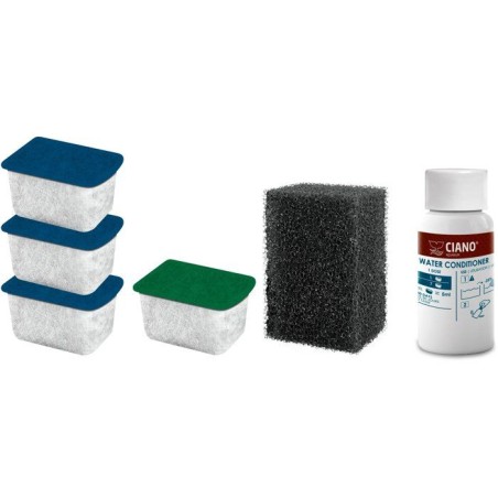Pack entretien aquarium - CIANO - Taille S - 3 cartouches - Conditionneur - Traitement eau