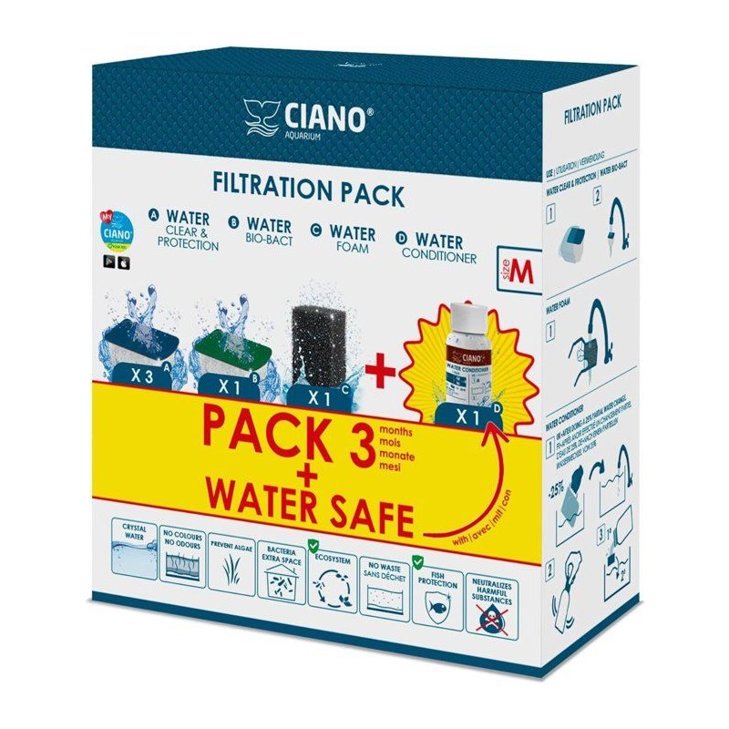 Pack entretien aquarium - CIANO - Taille M - 3 cartouches - Conditionn