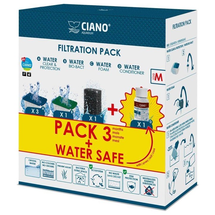 Pack entretien aquarium - CIANO - Taille M - 3 cartouches - Conditionneur - Traitement eau Pack entretien aquarium - CIANO - Taille M - 3 cartouches - Conditionneur - Traitement eau