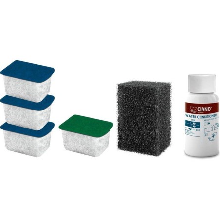 Pack entretien aquarium - CIANO - Taille M - 3 cartouches - Conditionneur - Traitement eau