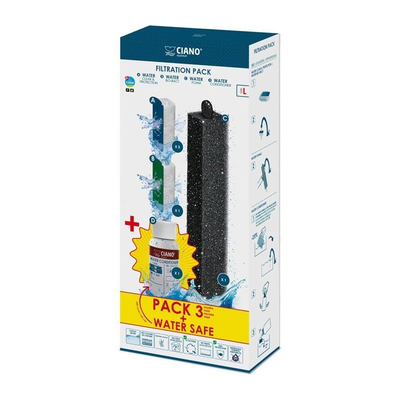 Pack entretien aquarium - CIANO - Taille L - 3 cartouches - Conditionn