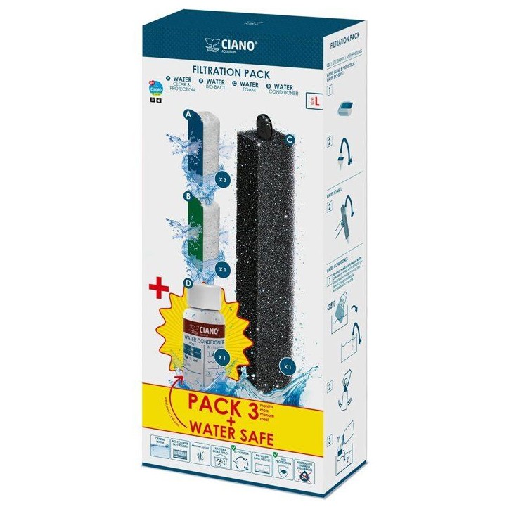 Pack entretien aquarium - CIANO - Taille L - 3 cartouches - Conditionneur - Traitement eau Pack entretien aquarium - CIANO - Taille L - 3 cartouches - Conditionneur - Traitement eau