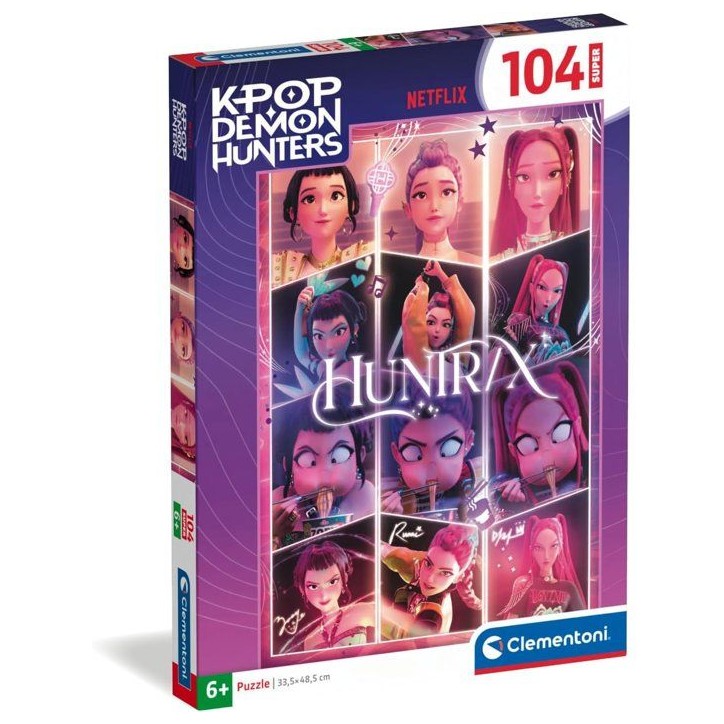 Clementoni - K-Pop Demon Hunters - Puzzles 104 Pieces Super - Puzzle enfant - Des 6 ans - Huntrix -Rumi, Mira et Zoey - Netflix
