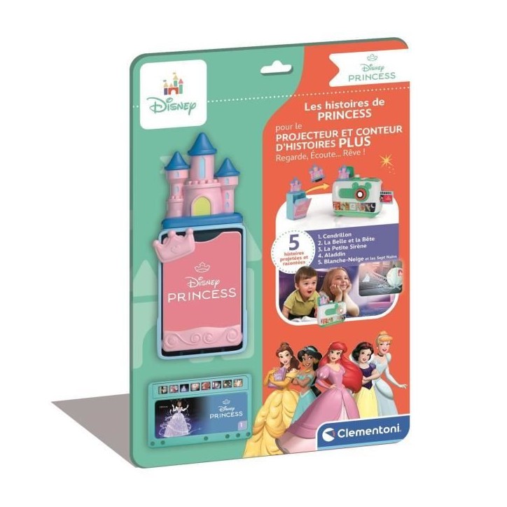Clementoni, Recharge Projecteur Conteur d'Histoires Plus, Princesses Disney, 5 Histoires Racontées et Projetées, Des 2ans