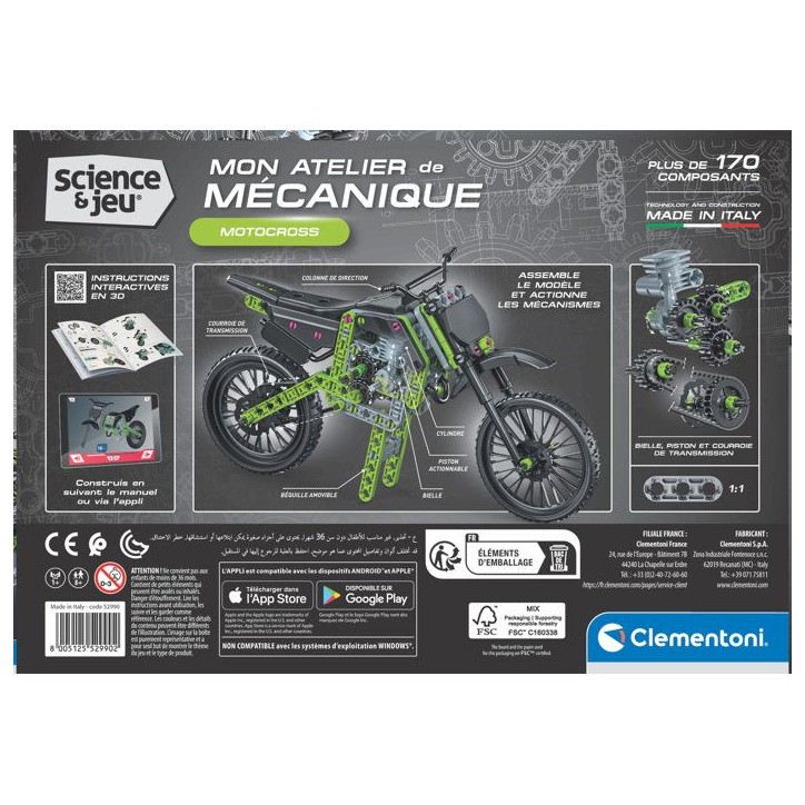 Motocross - CLEMENTONI - Mon Atelier Mécanique - Avec + 170 pieces - Des 8 ans - Fabriqué en Italie - Coffret de construction Motocross - CLEMENTONI - Mon Atelier Mécanique - Avec + 170 pieces - Des 8 ans - Fabriqué en Italie - Coffret de construction