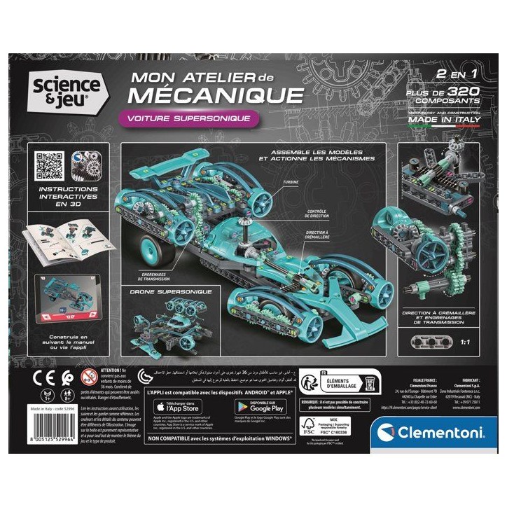Voiture supersonique - CLEMENTONI - Mon Atelier Mécanique - 2 Modeles a Assembler - Voiture ou Drone - 8 ans - Fabriqué en Ita Voiture supersonique - CLEMENTONI - Mon Atelier Mécanique - 2 Modeles a Assembler - Voiture ou Drone - 8 ans - Fabriqué en Ita