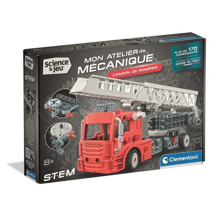 Camion de Pompier - CLEMENTONI - Mon Atelier Mécanique - Plus de 170 pieces - Des 8 ans - Fabriqué en Italie Camion de Pompier - CLEMENTONI - Mon Atelier Mécanique - Plus de 170 pieces - Des 8 ans - Fabriqué en Italie
