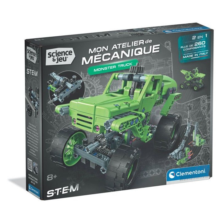 Monster Truck - CLEMENTONI - Mon Atelier Mécanique - Plus de 260 pieces - 2 en 1 - Des 8 ans - Fabriqué en Italie Monster Truck - CLEMENTONI - Mon Atelier Mécanique - Plus de 260 pieces - 2 en 1 - Des 8 ans - Fabriqué en Italie