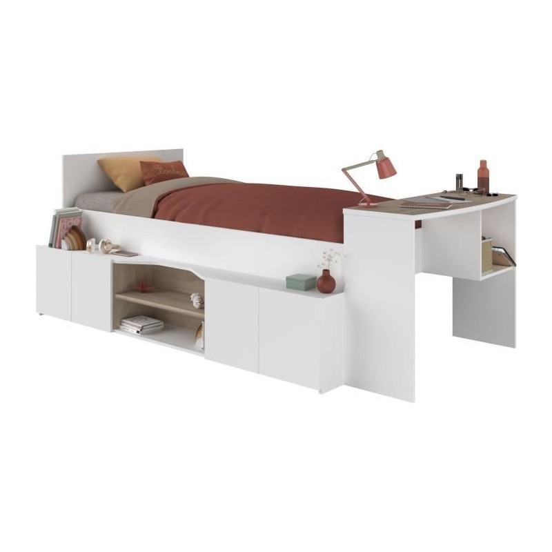 Lit combiné enfant avec rangements et bureau CLoe - 90 x 200 cm - Dé