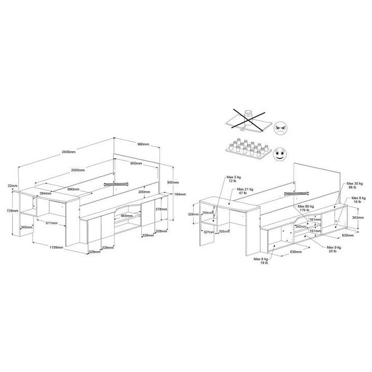 Lit combiné enfant avec rangements et bureau CLoe - 90 x 200 cm - Décor blanc et chene - PARISOT Lit combiné enfant avec rangements et bureau CLoe - 90 x 200 cm - Décor blanc et chene - PARISOT