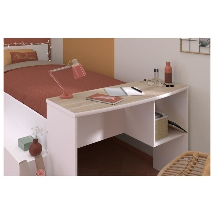 Lit combiné enfant avec rangements et bureau CLoe - 90 x 200 cm - Décor blanc et chene - PARISOT Lit combiné enfant avec rangements et bureau CLoe - 90 x 200 cm - Décor blanc et chene - PARISOT