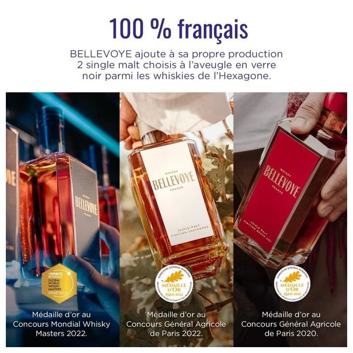 BELLEVOYE - Whisky - Origine : France - Coffret Tricolore Découverte Bleu, Blanc Rouge - 3 * 20 cl BELLEVOYE - Whisky - Origine : France - Coffret Tricolore Découverte Bleu, Blanc Rouge - 3 * 20 cl