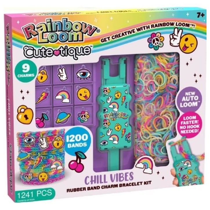 Coffret fabrication automatique de bracelets élastiques - BANDAI - Rainbow Loom Cute Tique - Contient 1200 Élastiques et acces
