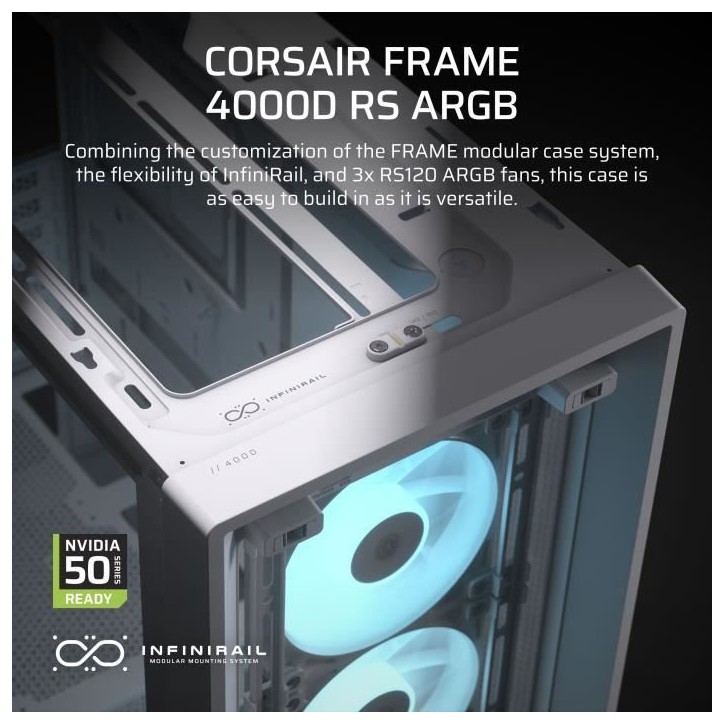 Boîtier PC - CORSAIR - Série FRAME 4000D RS ARGB - Moyen-tour - 3 ventilateurs ARGB - Blanc Boîtier PC - CORSAIR - Série FRAME 4000D RS ARGB - Moyen-tour - 3 ventilateurs ARGB - Blanc