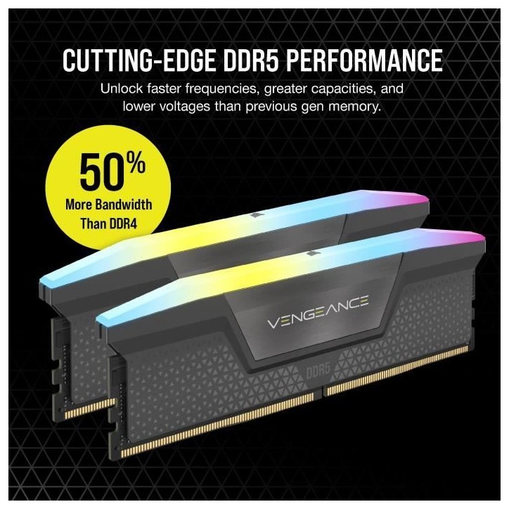 Mémoire RAM - CORSAIR - Vengeance RGB DDR5 RAM 32Go (2x16Go) 6000MHz CL36 AMD Expo Compatible iCUE - Gris (CMH32GX5M2E6000Z36) Mémoire RAM - CORSAIR - Vengeance RGB DDR5 RAM 32Go (2x16Go) 6000MHz CL36 AMD Expo Compatible iCUE - Gris (CMH32GX5M2E6000Z36)