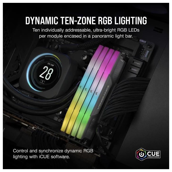Mémoire RAM - CORSAIR - Vengeance RGB DDR5 RAM 32Go (2x16Go) 6000MHz CL36 AMD Expo Compatible iCUE - Gris (CMH32GX5M2E6000Z36) Mémoire RAM - CORSAIR - Vengeance RGB DDR5 RAM 32Go (2x16Go) 6000MHz CL36 AMD Expo Compatible iCUE - Gris (CMH32GX5M2E6000Z36)