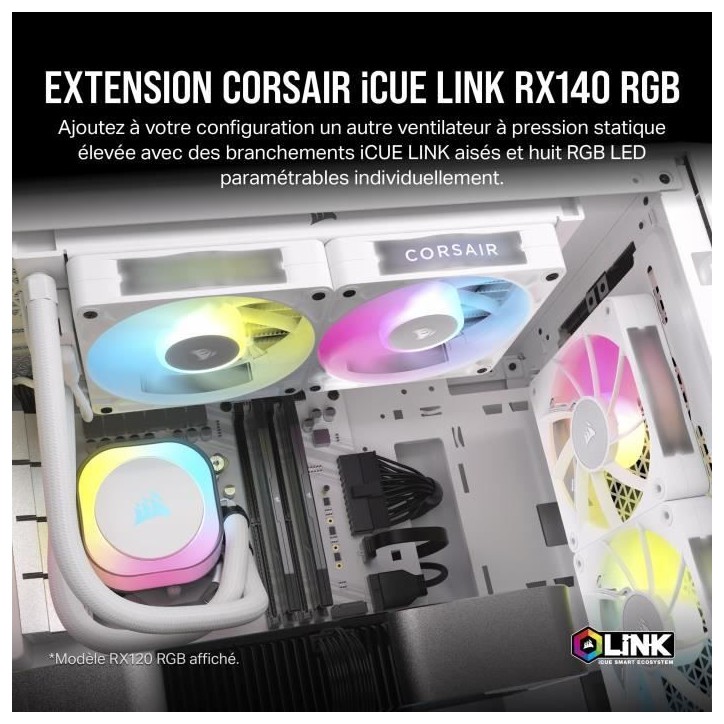 Refroidissement PC - CORSAIR - CO-9051023-WW - Kit d'extension ventilateurs PWM iCUE LINK RX140 RGB 140 mm White Refroidissement PC - CORSAIR - CO-9051023-WW - Kit d'extension ventilateurs PWM iCUE LINK RX140 RGB 140 mm White