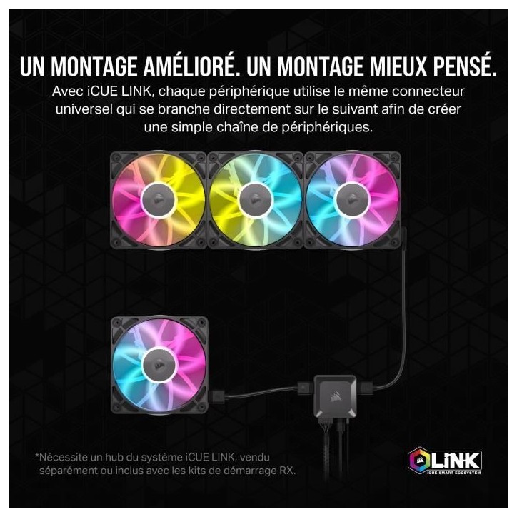 Refroidissement PC - CORSAIR - CO-9051023-WW - Kit d'extension ventilateurs PWM iCUE LINK RX140 RGB 140 mm White Refroidissement PC - CORSAIR - CO-9051023-WW - Kit d'extension ventilateurs PWM iCUE LINK RX140 RGB 140 mm White
